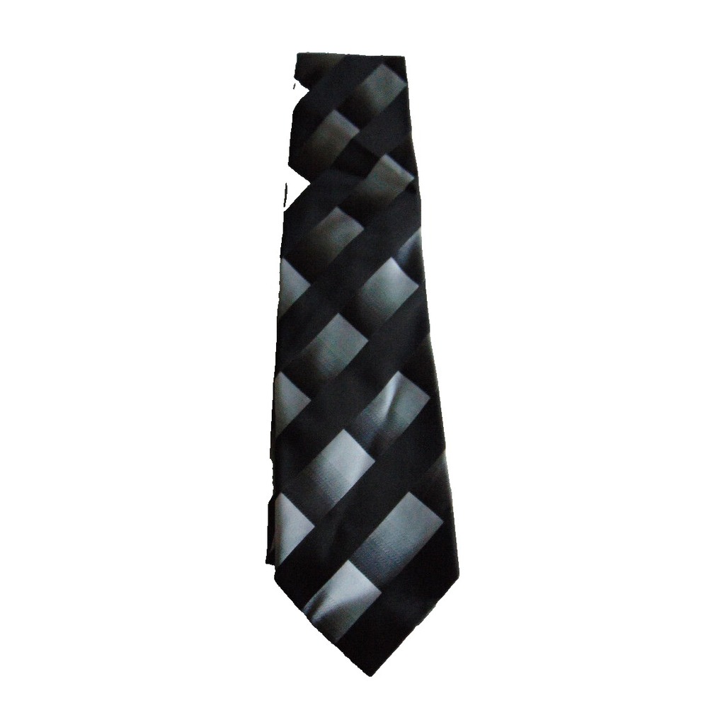 Bachrach Men's Necktie 100% Silk Black Silver Gray Stripe Wide Made in Italy